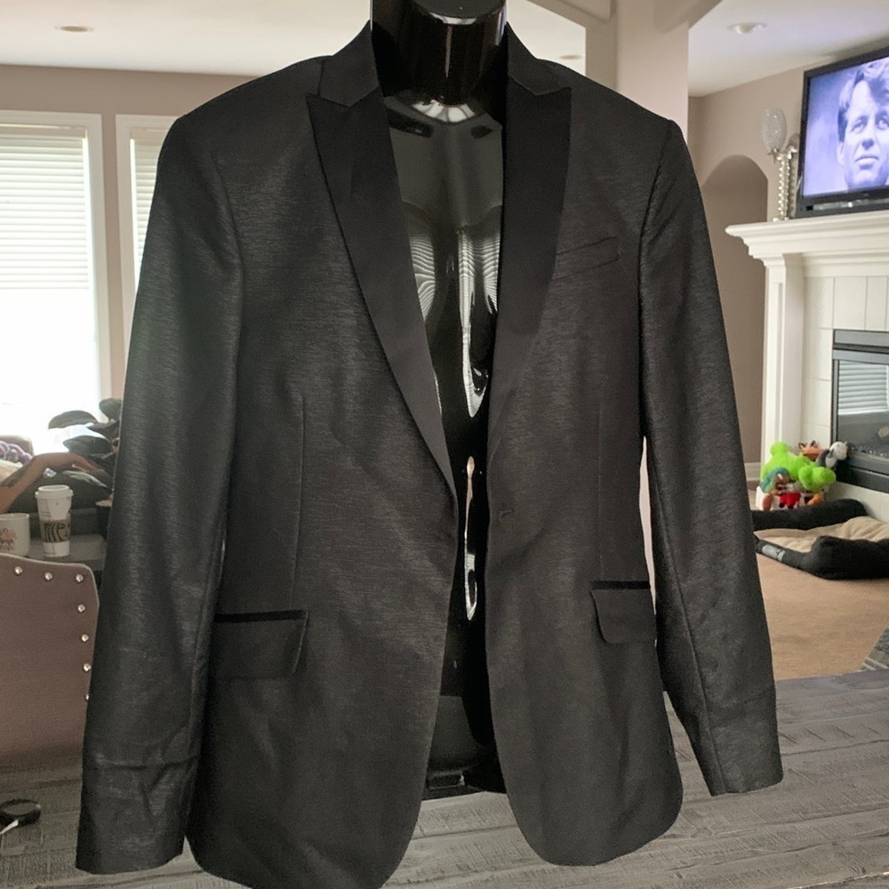 JF J.Ferrar Black Shimmer Men's Blazer Suit Jacket 38 R Slim Fit P2P 20”
